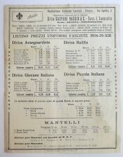 Listino prezzi uniformi divise fasciste 1934-1935 