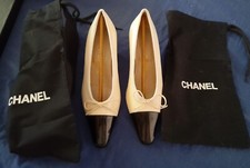 Scarpe In pelle CHANEL Ballerine Beige Nero con tacco (TG. 36,5) Ottime ! 