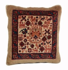 Tappeto Cuscino Ghashghai Persiano 35 X 34 CM , Unico, Annodato a Mano Incl.