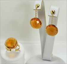 18KT GOLD CITRINE CABOCHON SET