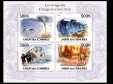 Comore 2010 MNH SS, disastro naturale, tornado, tsunami, inondazioni, incendi boschivi 