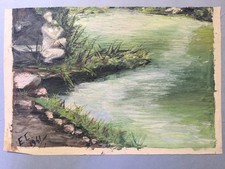 In riva al fiume_Bellissimo dipinto ad olio su tela