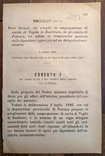 Vaglio basilicata 1886 - di,
