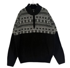 Maglione Vintage NORDICO NORVEGESE Uomo Luciano 1/4 Zip 30% Lana Taglia XL