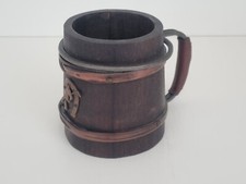 Boccale birra vintage in legno artigianale bicchiere con manico altezza cm 13,50