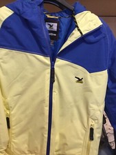 giacca a vento Salewa ragazza blu e gialla, vera piuma,nuovo senza eticnette 
