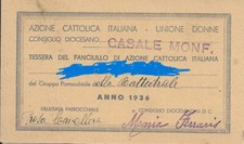TESSERA "AZIONE CATTOLICA ITALIANA - UNIONE DONNE" - CASALE MONFERRATO 1936