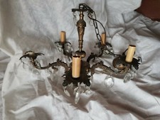 Lampadario ottone gocce di cristallo vetro 5 luci