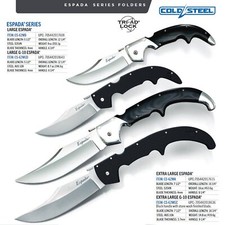 Cold Steel Espada AUS10A Lame Ultra Affilate in Acciaio Nero Opaco Manico G-10...