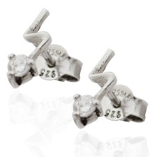 Orecchini donna per lobo fulmine mm 9 in argento 925 rodiato e zirconi bianchi