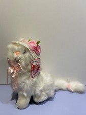 Peluche gatto siamese bianco con cappello di paglia fiocco seduto San Valentino