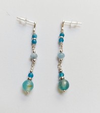 Orecchini pendenti in argento 925 con agata, apatite ed acquamarina con ematite 