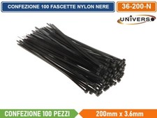 CONFEZIONE 100 PEZZI FASCETTE SERRACAVO AUTOBLOCCANTI IN NYLON NERO 3.6mmX200mm