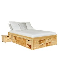 LETTO MATRIMONIALE IN LEGNO CON CONTENITORI E COMODINI ESTRAIBILI 166X209X47,...