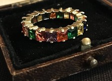 Anello Pietre Preziose Multicolore Stile Vintage Placcato Oro 14K