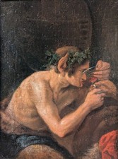 Bere vino satiro, olio su