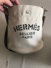 HERMES SELLIER PARIS BORSA SECCHIELLO BUCKET CANVAS BIANCO