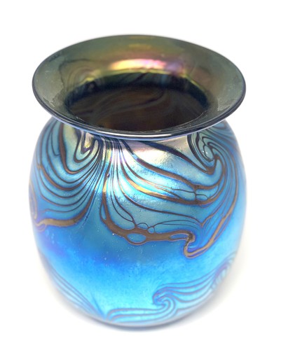 Vaso lustro blu con disegno - vaso,