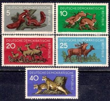 Germania DDR 1959 Animali della Foresta Scoiattoli Coniglio Cervo Lince Gatti Fauna Selvatica 5v MNH