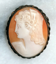 BELLISSIMO ANTICO CAMMEO DI CONCHIGLIA MONTATO A SPILLA / PENDENTE FINE 1800