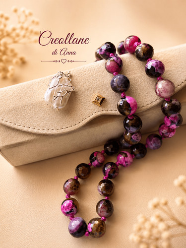 Collana agata fuoco - di, fucsia