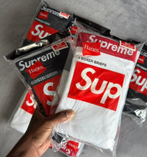 NUOVO Slip Boxer Supreme x Hanes (Confezione da 4) Bianco/Nero Taglia M - L - X-LARGE