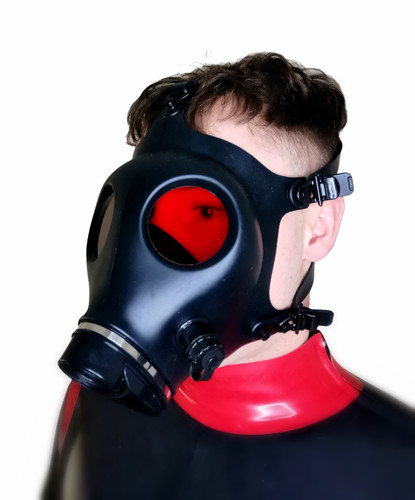 Black fetish gas mask with - with, red