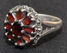 Anello Donna vintage Argento 925 con Rubini sintetici  macassiti 19/20 mm