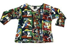 Zashi Camicia Donna Media Multicolore Stampa Arte Astratta Perline Picasso Top