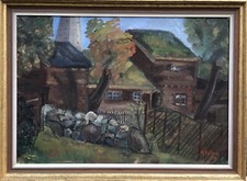 Sconosciuto Pittore Paesaggio Fattorie Alberi Recinto Cielo 1950 Datato