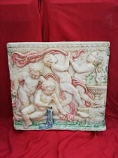 BASSORILIEVO Rettangolare Allegoria Putti gesso alabastro colorato  Antichizzato