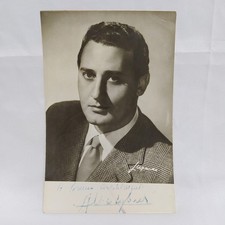 Foto autografata dall'attore Alberto Sordi con dedica, 15,5x10 cm. Buona