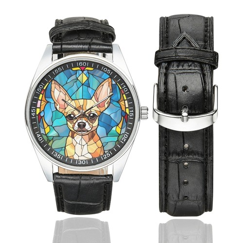 Stained glass chihuahua watch - glass,
