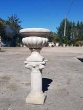 VASO CALICE FIORIERA CON COLONNA DA ESTERNO PER GIARDINO IN CEMENTO MARMO PIETRA