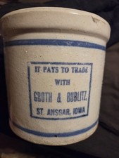 Barattolo pubblicitario battitore fascia blu gres Red Wing St Ansgar Iowa Groth Bublitz