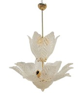 Lampadario Vetro Murano 18 Foglie 8 Luci petali vetro graniglia e dorato