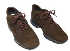 Hogan scarpe donna (UE) 36,5 marrone scuro camoscio piatto top scarpe con lacci