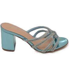 Sandalo donna in vernice turchese gioiello argento sabot mule aperto dietro con 