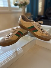 Sneakers Gucci Screener in pelle e camoscio - beige verde taglia 10,5 autentiche Italia