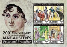 St. Vincent 2013 - Orgoglio e Pregiudizio, Jane Austen - Foglio di 4 francobolli - MNH