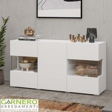 Madia credenza moderna 120x62h cm 3 ante con vetrine bianco rovere design FUSION