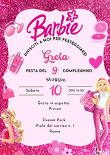 INVITO COMPLEANNO  DIGITALE BARBIE, BARBY PARTY BIMBA
