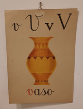 STAMPA ALFABETO MURALE - DIDATTICA ANNI '50 - SCUOLA - LETTERA V, VASO