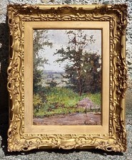 Enrico Reycend ( Torino  1855 - 1928 ). Paesaggio Piemontese,  olio tavoletta