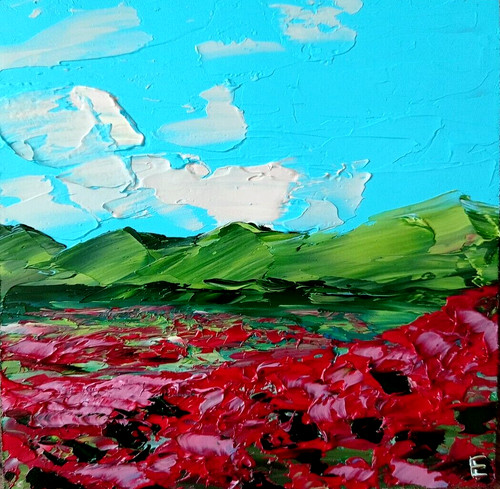 Colline campo papaveri dipinto - colline,