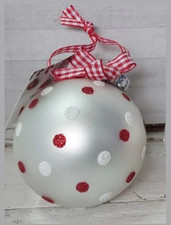 PALLINA DI NATALE SFERA DI VETRO BIANCO/ROSSO 7cm