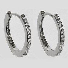 Orecchini a Cerchio 13mm Unisex Rodiato Argento 925 con Strass Zirconi Ambo Lati