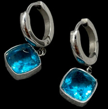 Orecchini Donna Pendenti Cristalli azzurri color mare Cerchio chiusura a scatto.