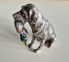 Statuina di cane con anatra argento punzonato Miracoli e F. Milano