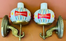 (2) Vecchio mappamondo Budweiser Bowtie vintage anni 50 parete bar ottone lampada birra pubblicità